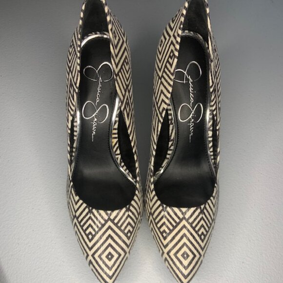 Jessica Simpson Woven Edgy Abstract Geo Aztec Stiletto Heel Pumps - Size 6 - Picture 1 of 6